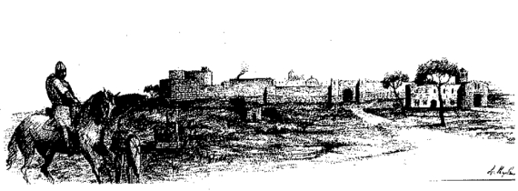 Ricostruzione di A. Mingolla della Porta del Santo Sepolcro e delle mura di Brindisi nel 1156